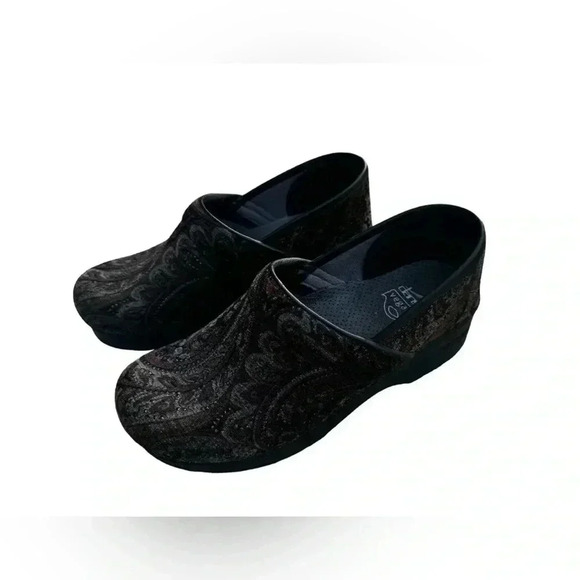 Dansko Vegan Tapestry EU38 Boho Hippie Velvet Paisley Earthy Tones Slip On Clogs - Picture 3 of 14